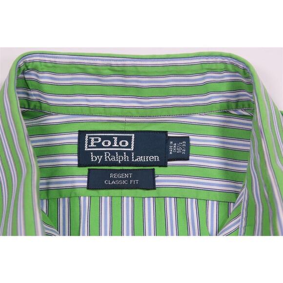 Polo Ralph Lauren Green Striped Cutaway Collar Cotton Dress Shirt 16.5-32/33 - Picture 6 of 6